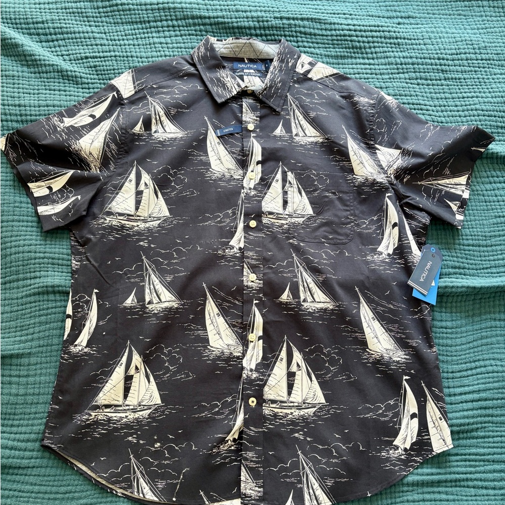 Nautica Navy & White Sailboat Print Shirt